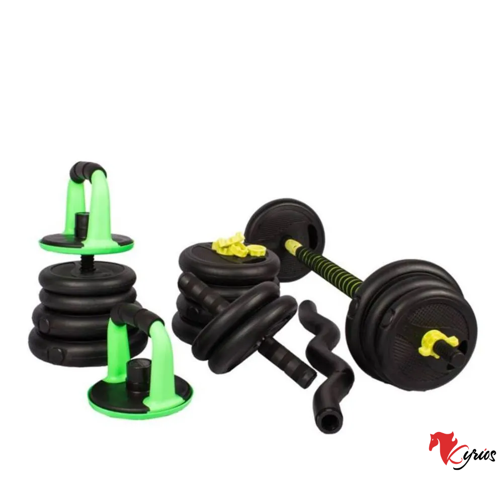 Set 20 Kilos Pesas mancuernas, barra z +barra recta +roller
